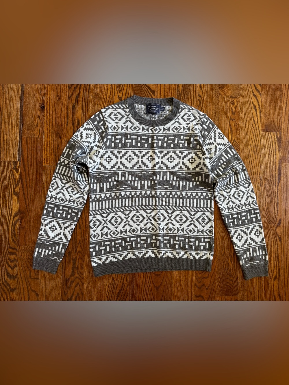 Topman Gray & White Fair Isle Crewneck Sweater
